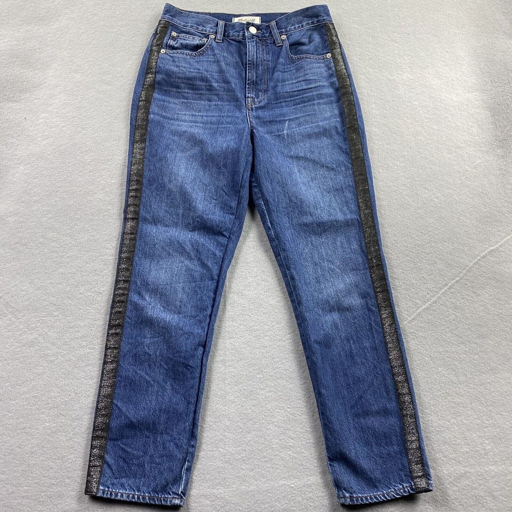 Madewell Blue Denim Ankle Jeans with Black Side Stripes